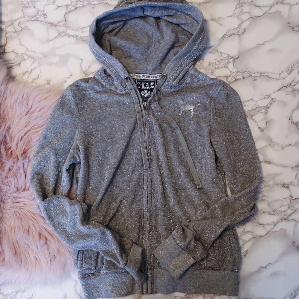*SOLD* VS PINK Silver Zip Up Hoodie (S) - Picture 2 of 4